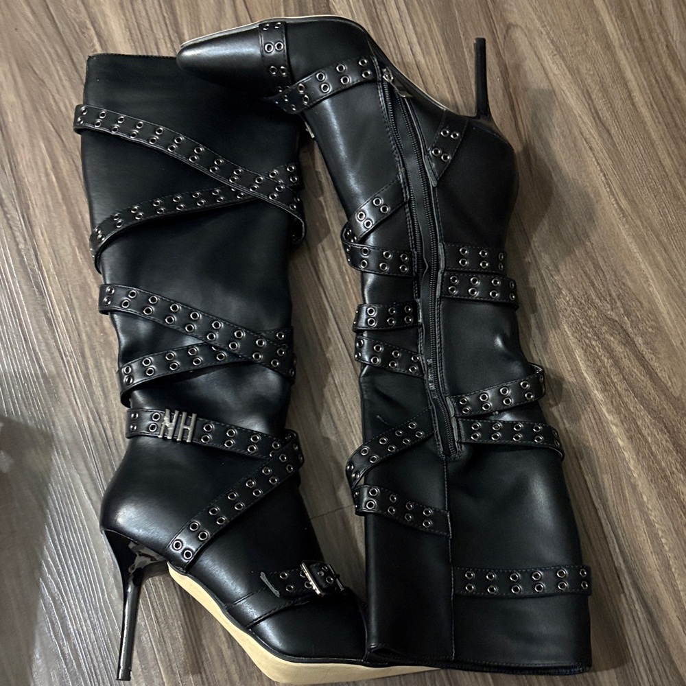Elegant Black Studded Heeled Boots